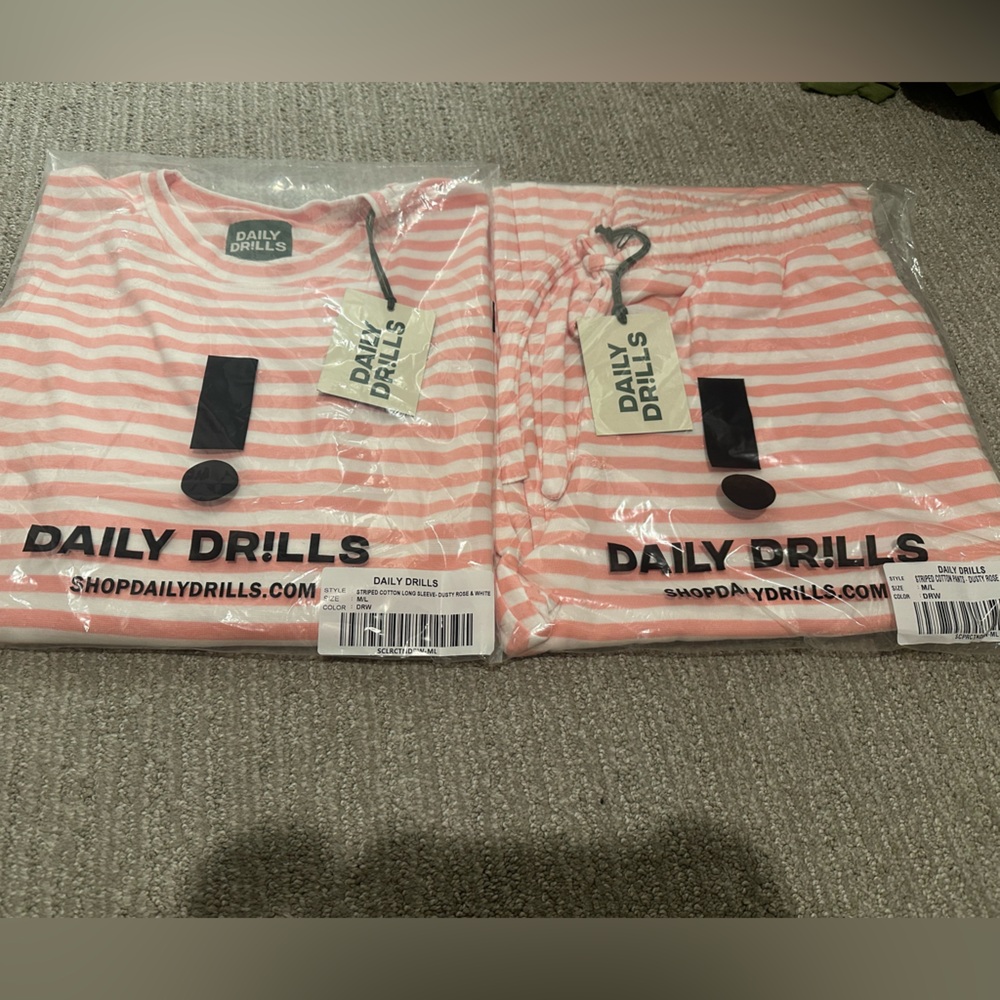 Daily Drills Pink and White Striped Pant Set
